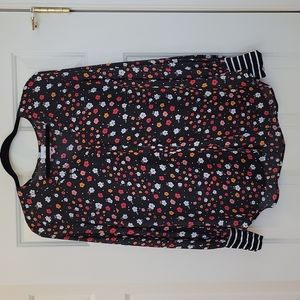 CAbi Button Up V-Neck Blouse Knit Cuffs